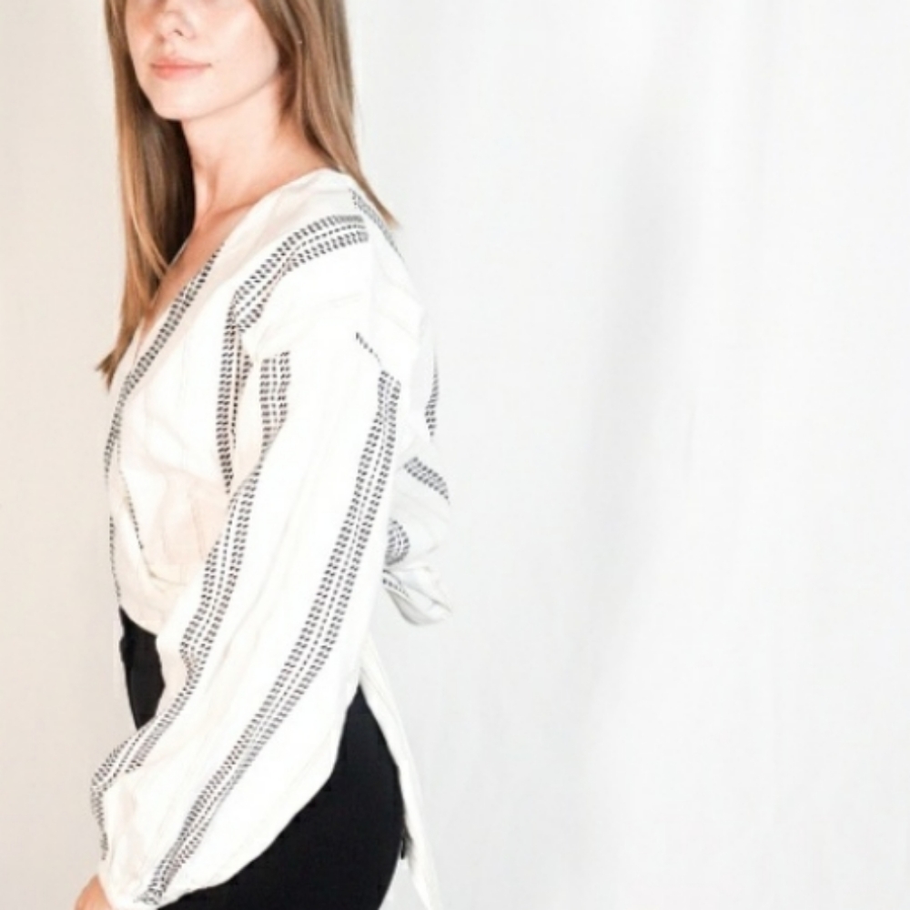 NEW LOOK Faux Wrap Top Embroidered Gold Stripe